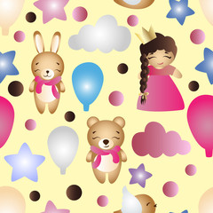 Obraz na płótnie Canvas pattern with cartoon cute toy baby girl and bunny