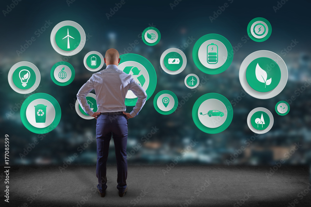 Poster view of a technology ecologic interface with icon displayed on a technology interface