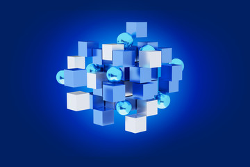 3d rendering blue and white cube on a color background