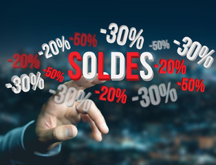 Sales promotion 20% 30% and 50% flying over an interface - Shopping concept