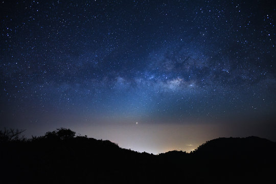 Landscape milky way galaxy with stars and space dust in the universe, Long exposure photograph,