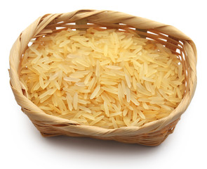 Basmati rice in a bowl over white background