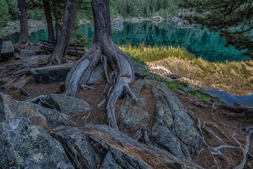 landscape photo with lakes and mountains