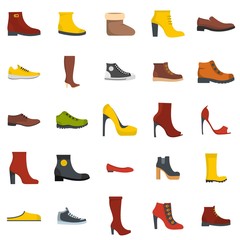 Footwear shoes icon set isolated, flat style