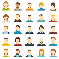 Avatar user icon set isolated, flat style