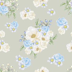 Floral seamless pattern with   bouquets of flowers.  Vector hand drawn background for textile, print, wallpapers, wrapping.