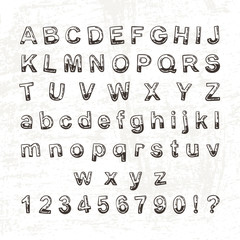 Hand drawn doodle font. Cartoon vector alphabet