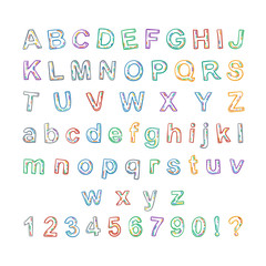 Hand drawn doodle font. Cartoon vector alphabet