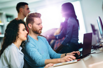 Fototapeta premium Software engineers working on project and programming in company