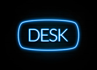 Desk  - colorful Neon Sign on brickwall