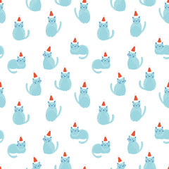 Fototapeta na wymiar Christmas cats seamless pattern