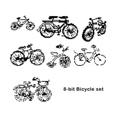 black 8-bit  set of bicycle vector illustration  isolated on white background