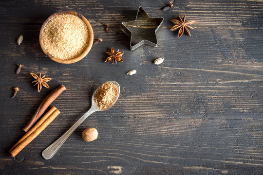 Christmas bakery background with spices