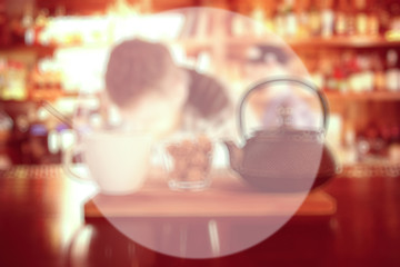 white circle frame for text theme cafe blurred background