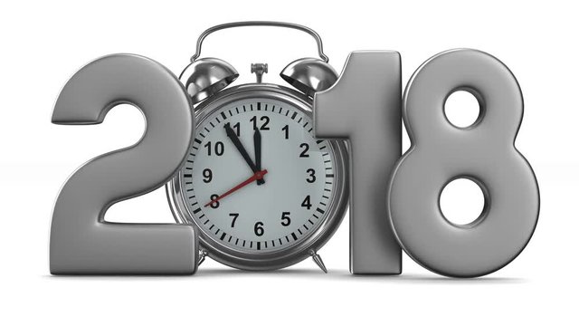 2018 year and alarm clock on white background. Isolated 3D render