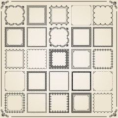 Vintage set of vintage objects. Different square elements for decoration and design frames, cards, menus, backgrounds and monograms. Classic patterns. Set of vintage patterns