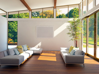 Modern bright interiors. 3D rendering illustration