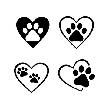 dog cat paw prints in heart shape, sticker