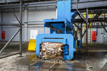 Modern waste recycling processing plant. Separate garbage collection. Recycling and storage of waste for further disposal.