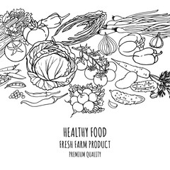 Vegetables black and white background.