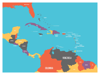 Central America and Carribean states political map with country names labels. Simple flat vector illustration.
