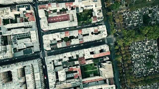 Aerial top down view of Montparnasse district and famous cemetery in Paris, France