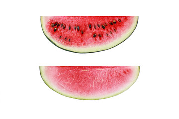 two pieces of sliced watermelon isolated on white