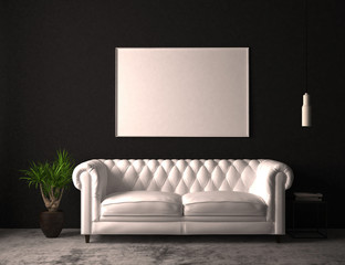 Weißes Sofa vor brauner Wand mit Zimmerpflanze