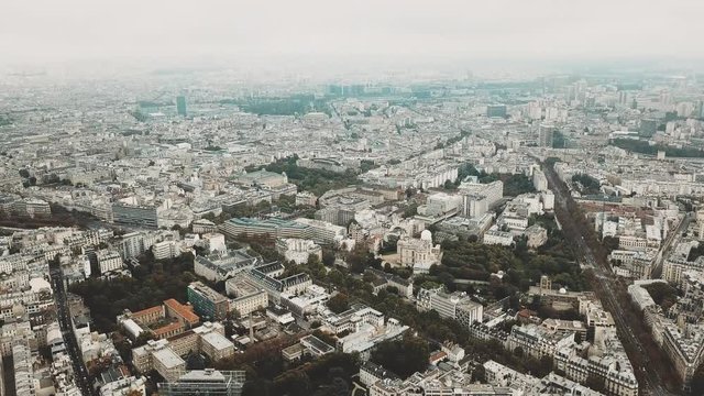High altitude aerial panoramic shot of Paris cityscape as seen from Montparnasse area, France