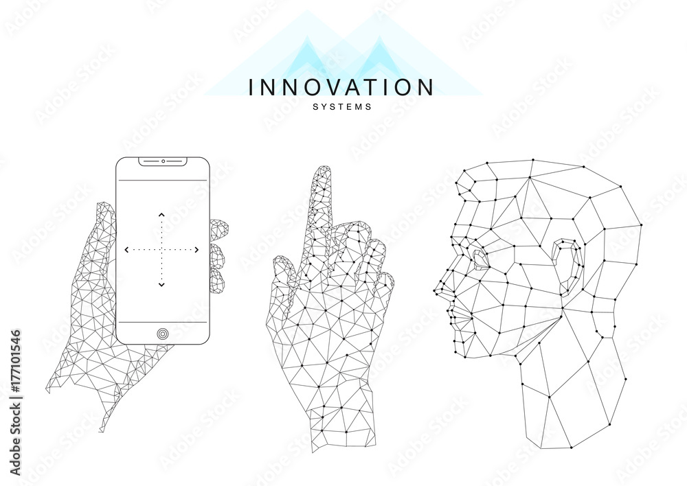 Poster future technics innovation systems layouts in polygonal contour line composition