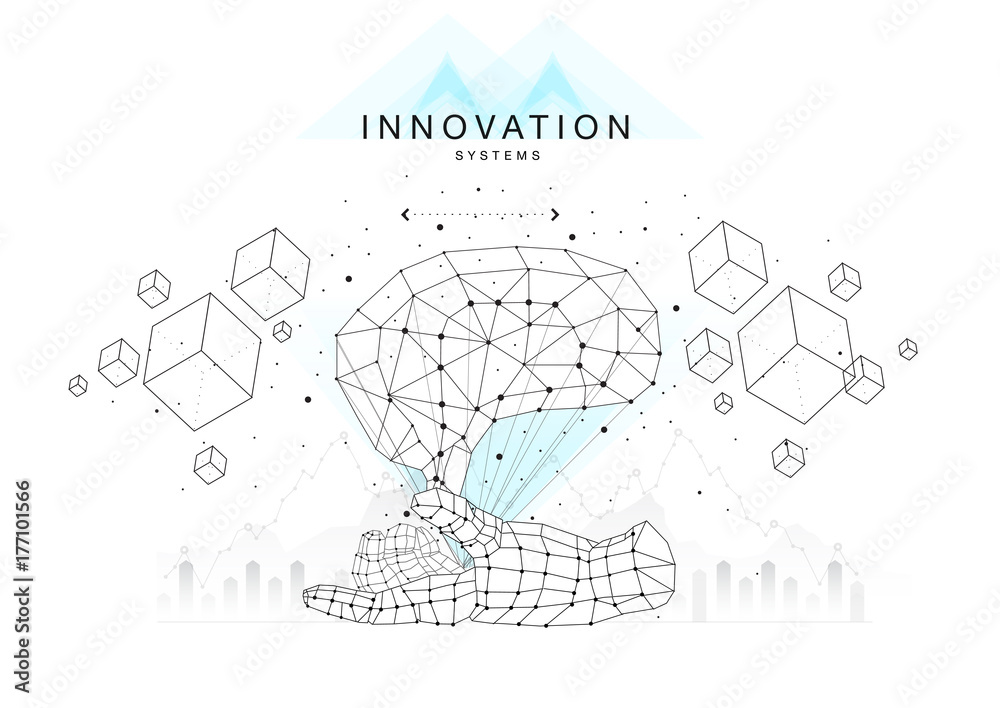 Wall mural future technics innovation systems layouts in polygonal contour line composition