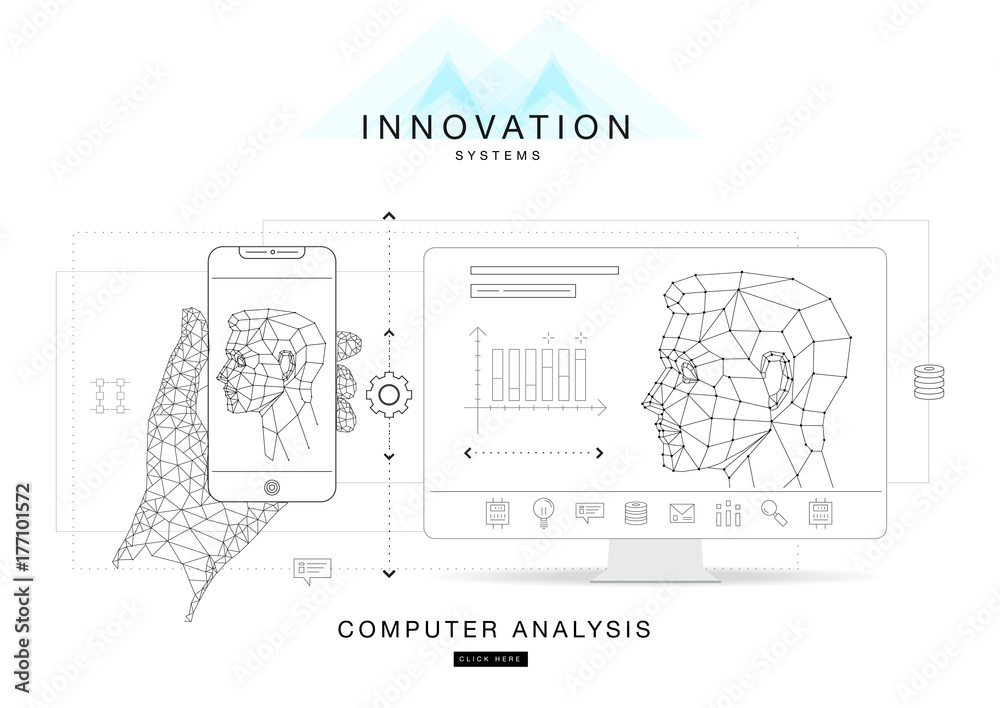 Poster future technics innovation systems layouts in polygonal contour line composition