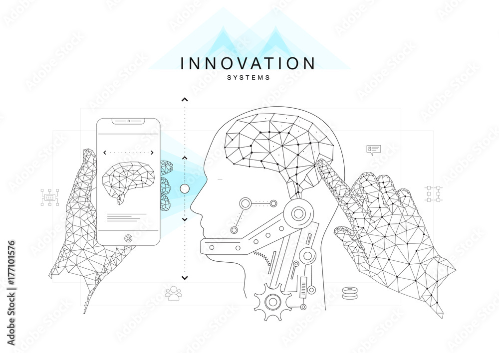 Wall mural future technics innovation systems layouts in polygonal contour line composition
