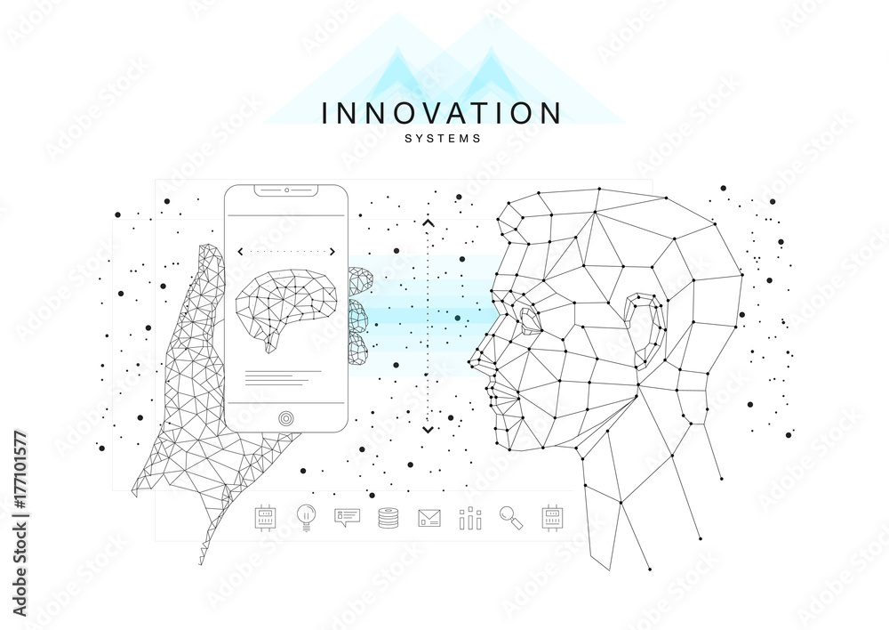 Sticker future technics innovation systems layouts in polygonal contour line composition