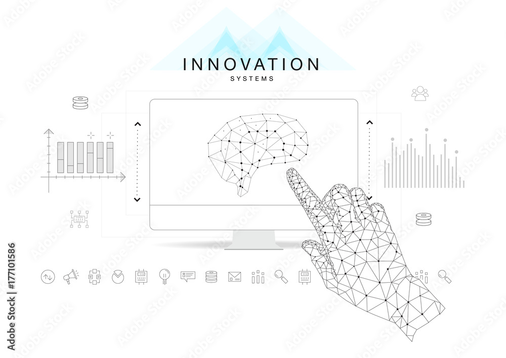 Poster future technics innovation systems layouts in polygonal contour line composition