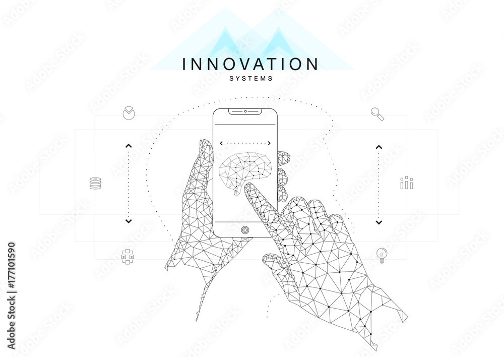 Sticker future technics innovation systems layouts in polygonal contour line composition