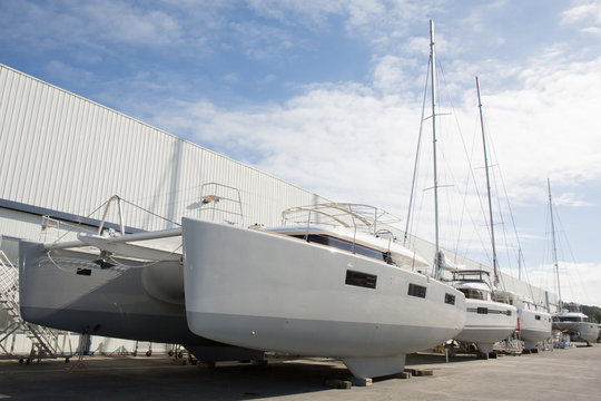 luxury yachts under construction at the shipyards
