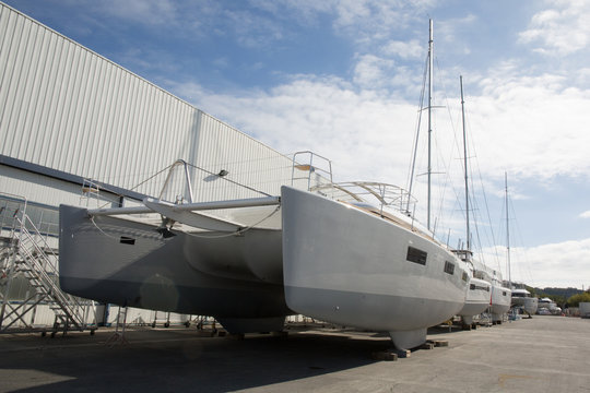 yacht sailboat workshop manufacturing in summer day