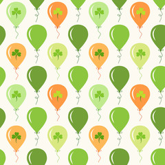 Cute festive seamless background with ballons and clover isolated on white