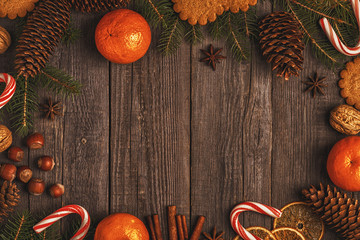 Christmas wooden background.