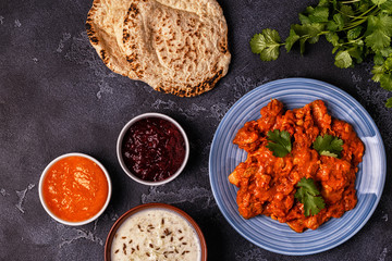 Traditional Indian curry with chicken.