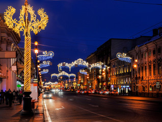 Fototapeta na wymiar Christmas decoration of the Nevsky prospect