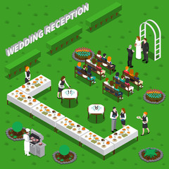 Fototapeta na wymiar Wedding Reception Isometric Composition