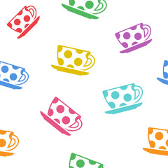 Seamless background with colorful cups. Vector illustration