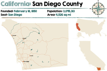 Large and detailed map of California - San Diego county