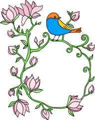 Flower frame with blue bird