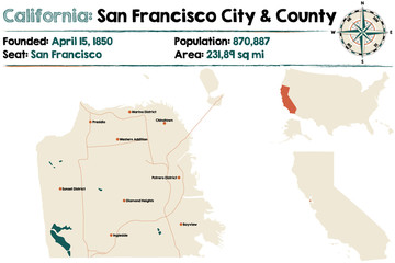 Large and detailed map of California - San Francisco city and county