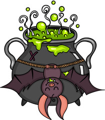 Happy bat hanging halloween cauldron