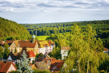 Panoramic view of the town Friedenweiler. Black Forest.Baden-wuerttemberg region. Germany.