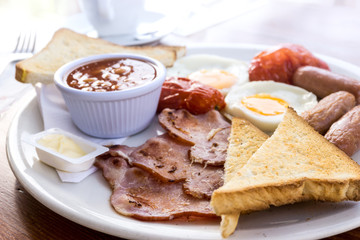 Breakfast with coffee and on table